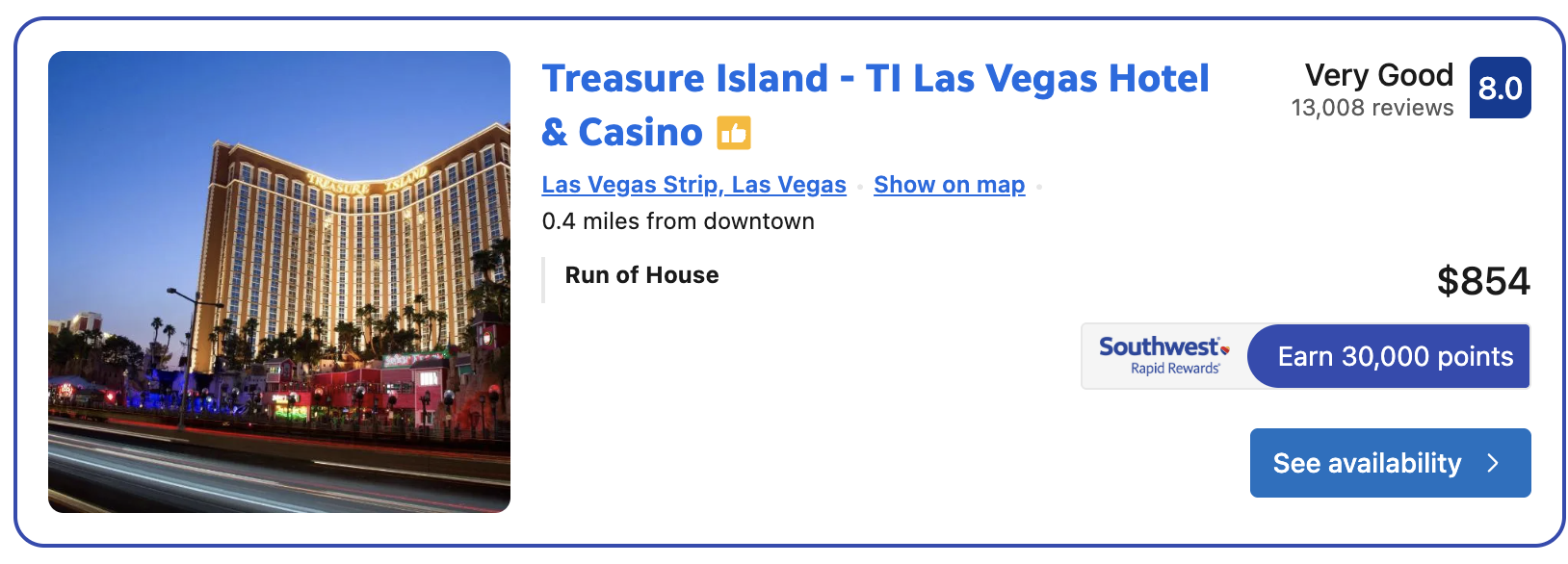 Treasure Island Southwest Hotels search